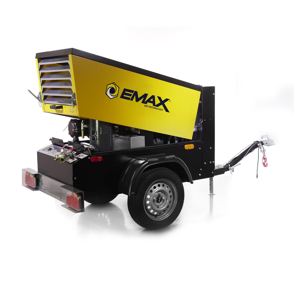 EMAX Trailer Mounted 24 HP Kubota Diesel 185 CFM Rotary Screw Compressor (EDS185TR.EMA)