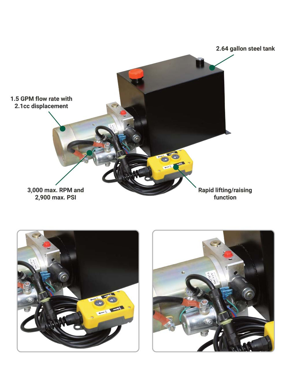 NorTrac® 12 Volt DC Hydraulic Power Unit - Single Acting - Dump Trailer (47370)